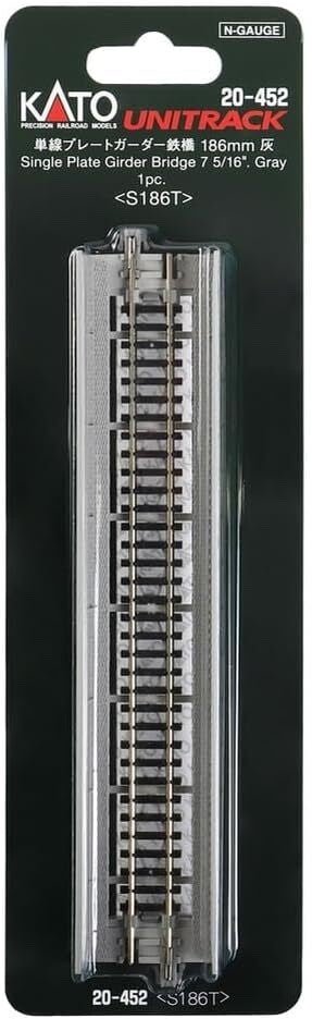 KATO 20 - 452 N Scale Unitrack 186mm (7 - 5/16") Single - Track Plate Girder Bridge - Grey - Oakville Model Trains Depot