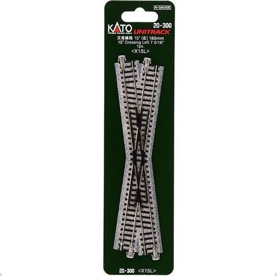 KATO 20 - 300 N Scale Unitrack 186mm (7 - 5/16") Left - Hand 15° Crossing - Oakville Model Trains Depot
