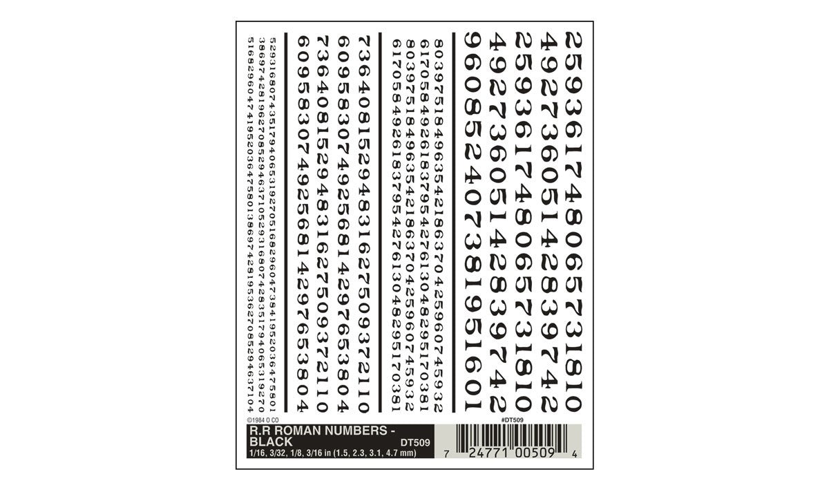 Woodland Scenics DT509 RR Roman Numbers Black - Oakville Model Trains Depot