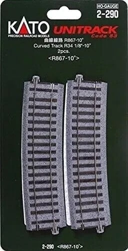 Kato 2-290 HO Scale Unitrack 867mm 34-1/8" Radius Curve 10-Degree - 2pcs