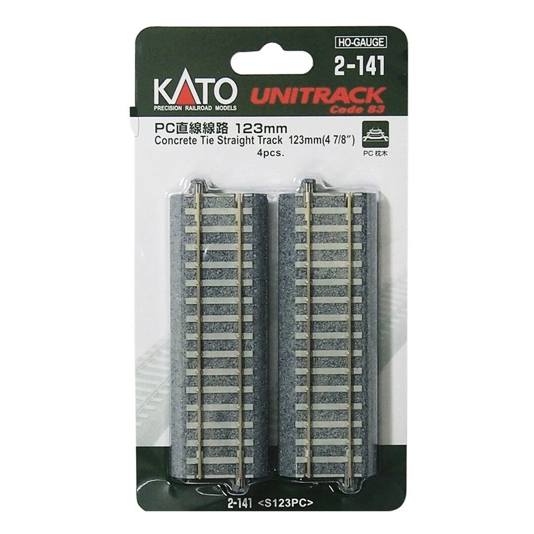 Kato 2-141 HO Scale Unitrack 123mm 4-7/8" Concrete Tie Straight Track - 4pcs