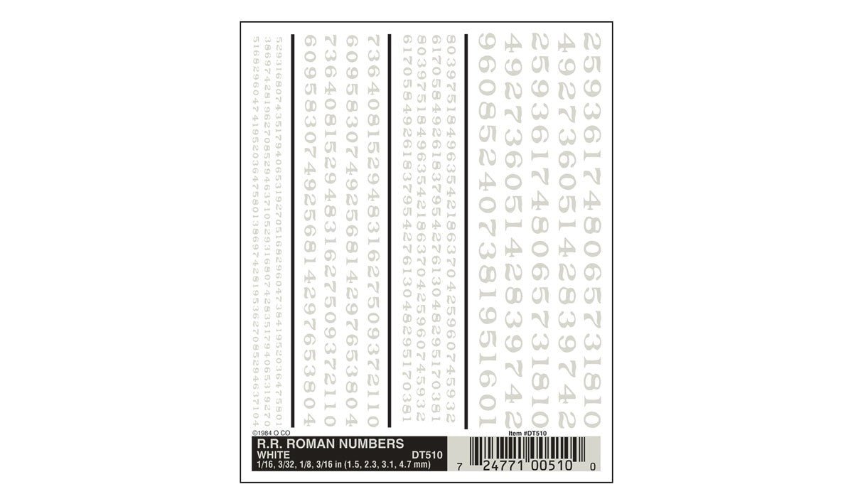 Woodland Scenics DT510 RR Roman Numbers White - Oakville Model Trains Depot