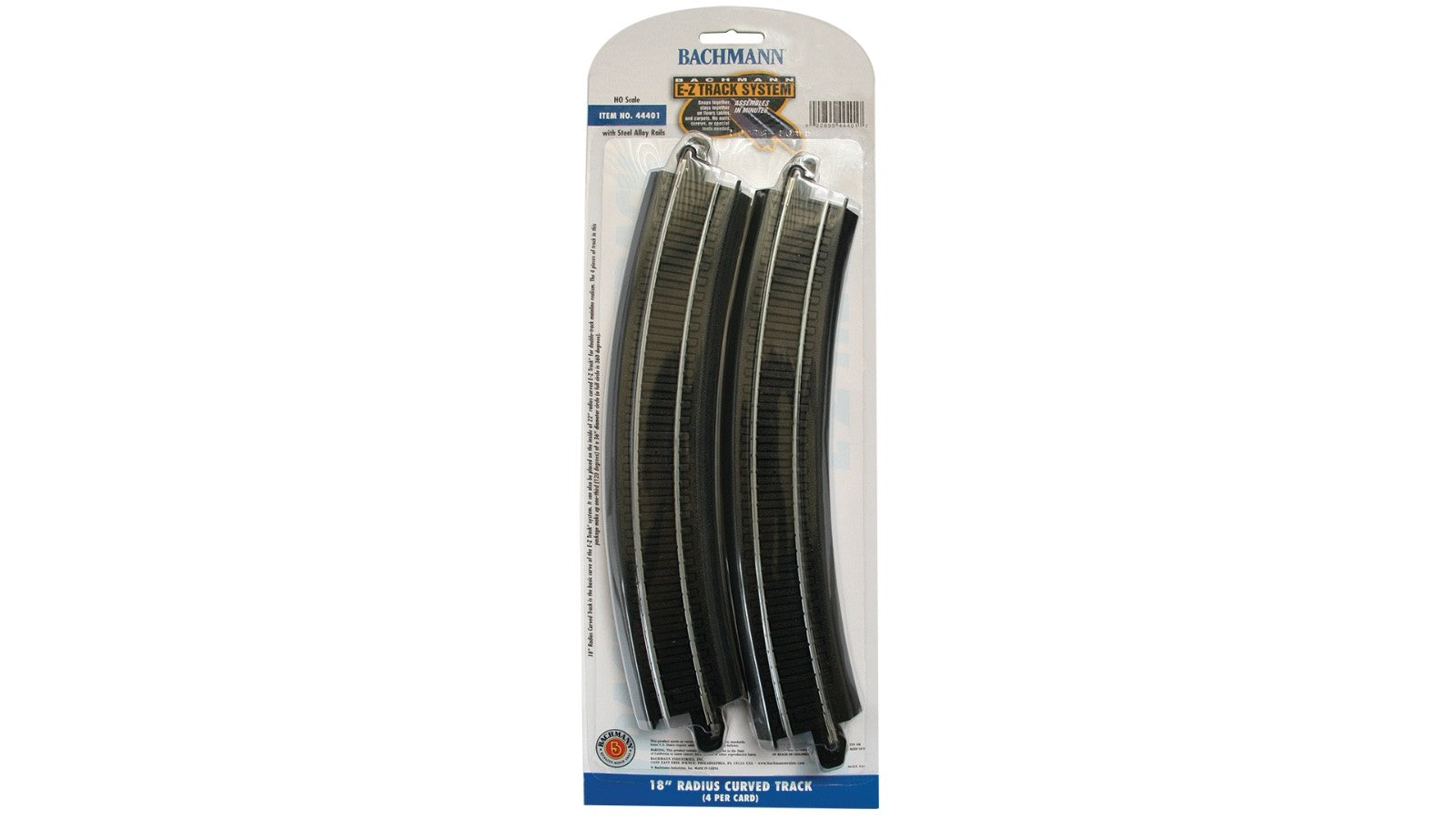Bachmann 44401 HO Scale EZ- Steel Track 18" Radius Curve Track on Black Roadbed