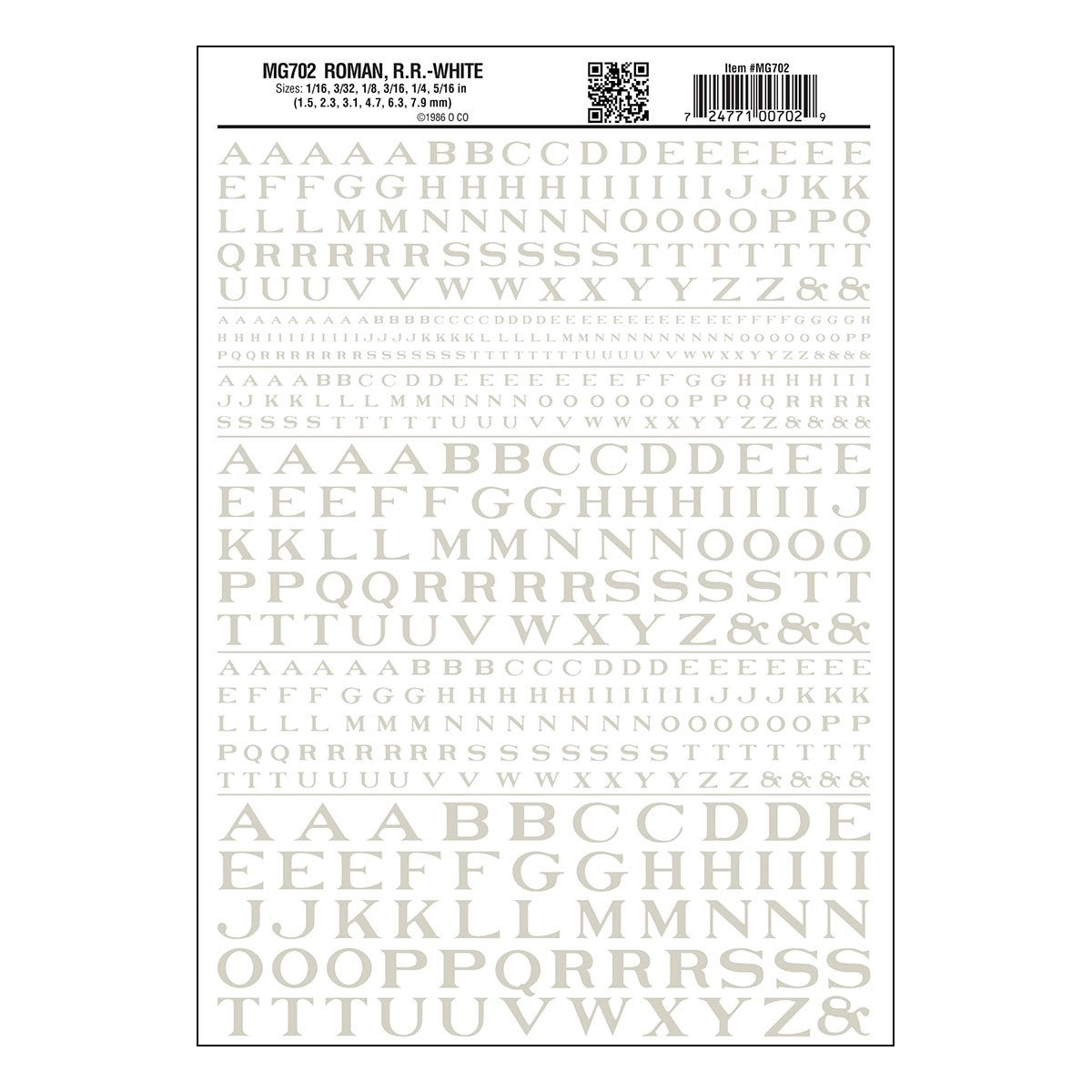 Woodland Scenics MG702 Roman R.R. White Decal