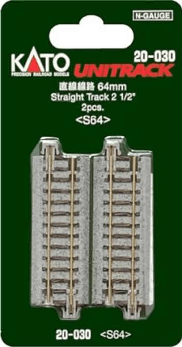 KATO 20 - 030 N Scale Unitrack S64 64mm (2 - 1/2") Straight Track - 2 - Pack - Oakville Model Trains Depot