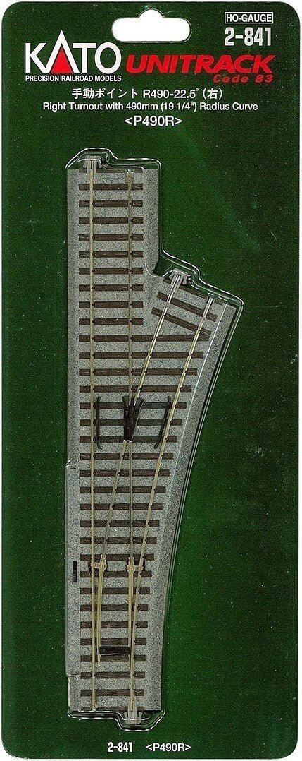 KATO 2 - 841 HO Scale Unitrack Manual Right - Hand Turnout, R490mm (R19 - 1/4") - Oakville Model Trains Depot