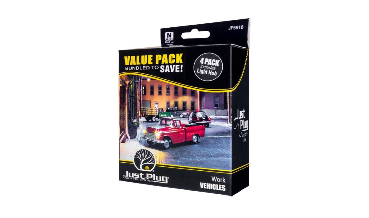 Woodland Scenics JP5918 N Scale Work Vehicle Value Pack Just Plug - New