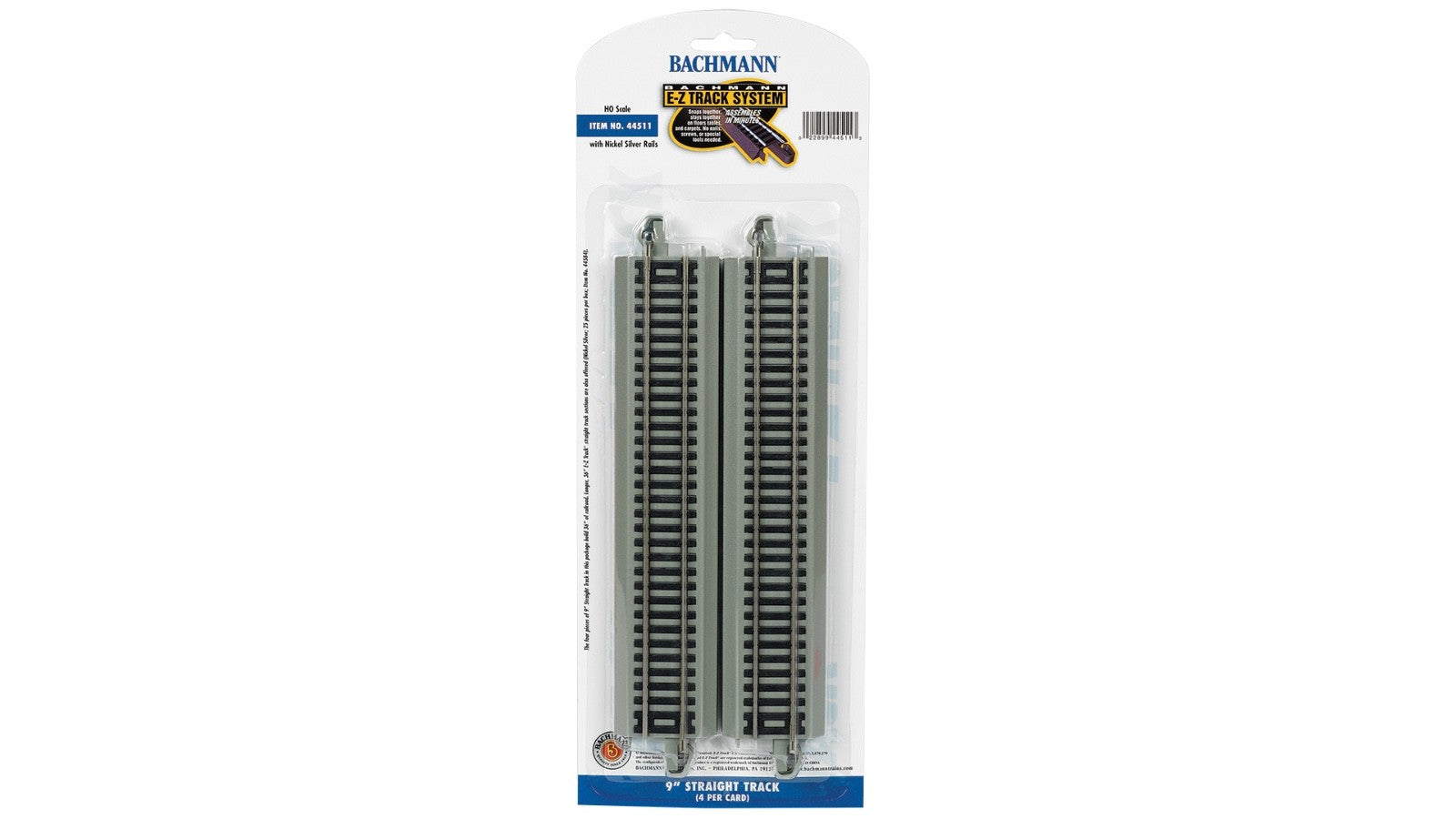 Bachmann 44511 HO Scale EZ-Track® 9" Straight Track - 4pcs