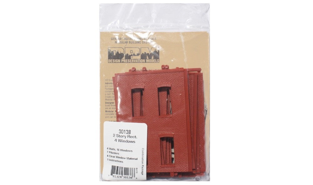 Woodland Scenics DPM 30138 HO Scale Two-Story Rectangular 4-Window Kit