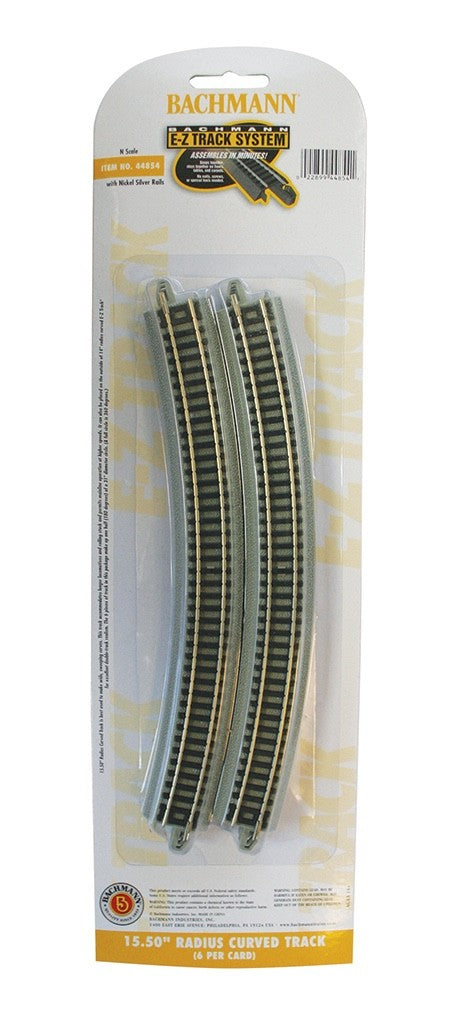Bachmann 44854 N Scale EZ-Track 15.50" Radius Curved Track - 6pcs