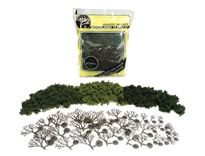 Woodland Scenics 1103 Mixed Green Deciduous Realistic Trees Kit 5" - 7" - 36pcs - Oakville Model Trains Depot