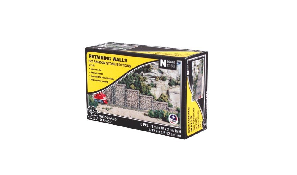 Woodland Scenics 1161 N Scale Woodland Random Stone Retaining Wall 6pcs - Oakville Model Trains Depot