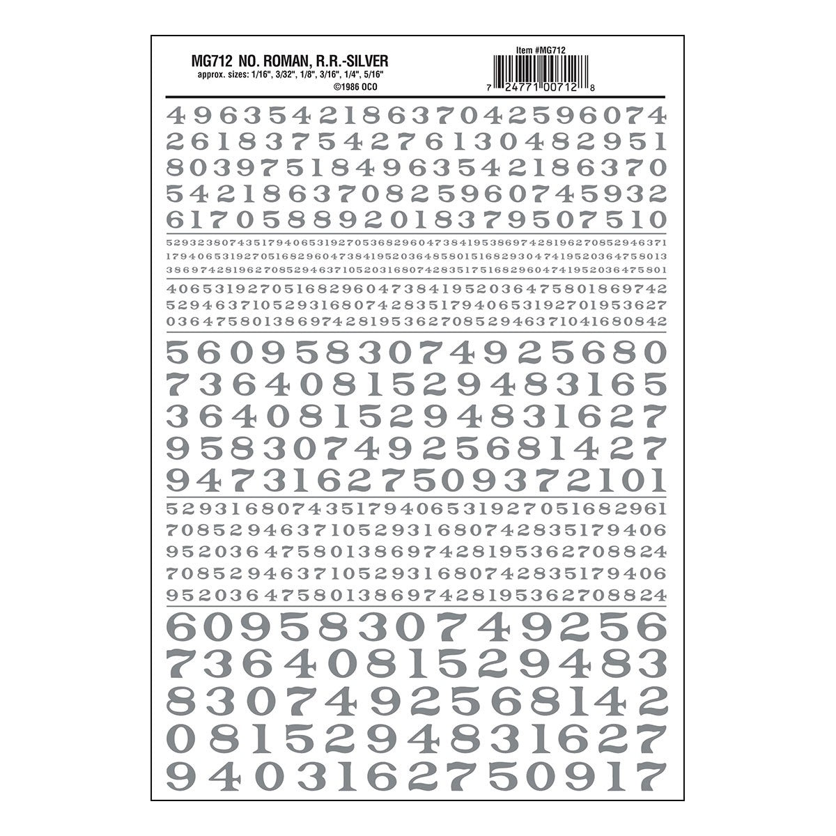 Woodland Scenics MG712 Numbers Roman R.R. Silver Decals - Oakville Model Trains Depot