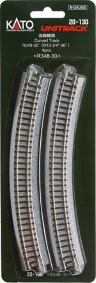 KATO 20 - 130 N Scale Unitrack R348mm (R13 - 3/4") 30° Curved Track - 4 - Pack - Oakville Model Trains Depot