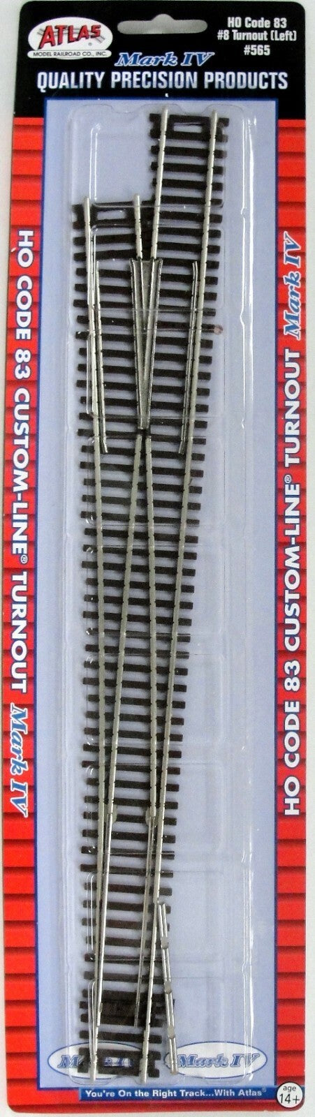 Atlas 565 HO Scale Code 83 #8 Custom-Line(R) Mark IV LH Left Hand Turnout
