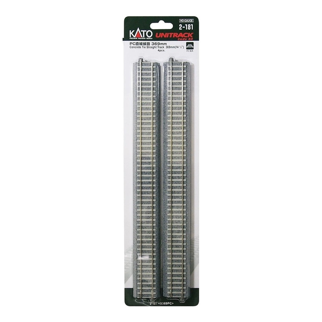 Kato 2-181 HO Scale Unitrack 369mm 14-1/2" Track Straight w/Concrete Ties - 4pcs
