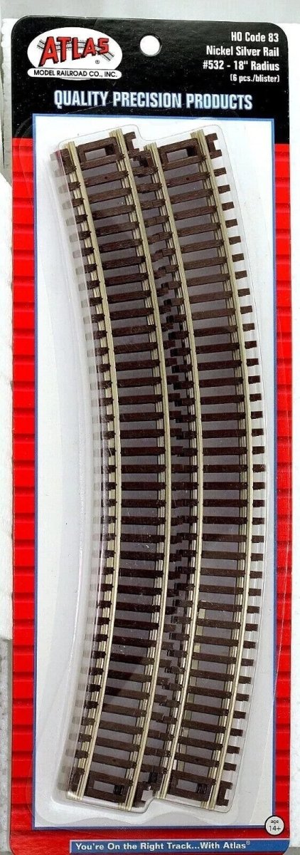 Atlas 532 HO Scale Code 83 18" Radius Curve Track - 6pcs - Oakville Model Trains Depot