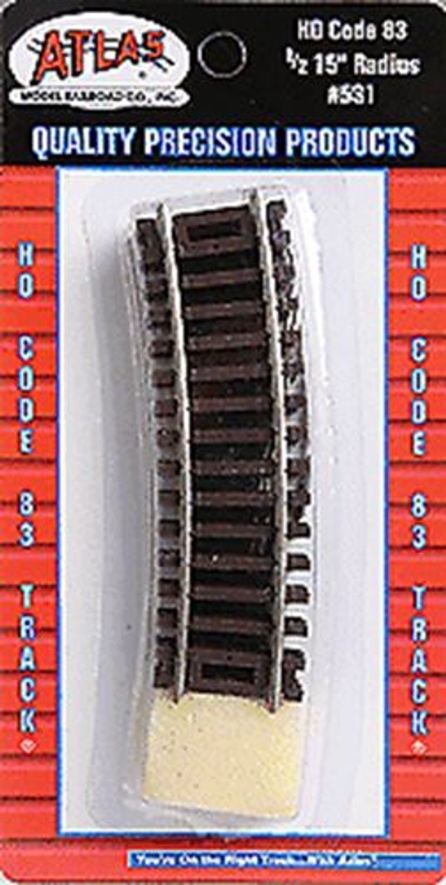 Atlas 531 HO Scale Code 83 15" Radius Half Section Curved Track - 4pcs