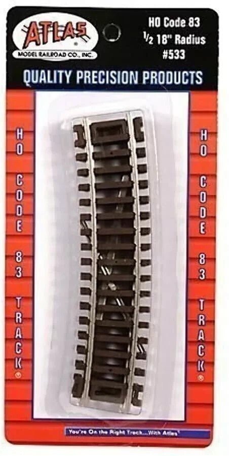 Atlas 533 HO Scale Code 83 18" Radius Curved Track Half Section - 4pcs - Oakville Model Trains Depot