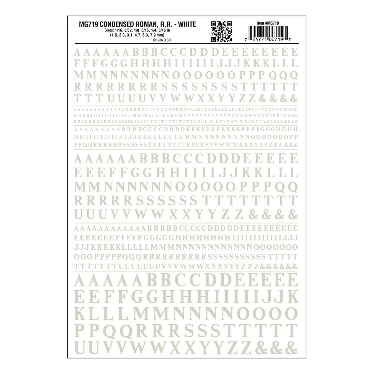 Woodland Scenics MG719 Condensed Roman R.R. White Decals - Oakville Model Trains Depot