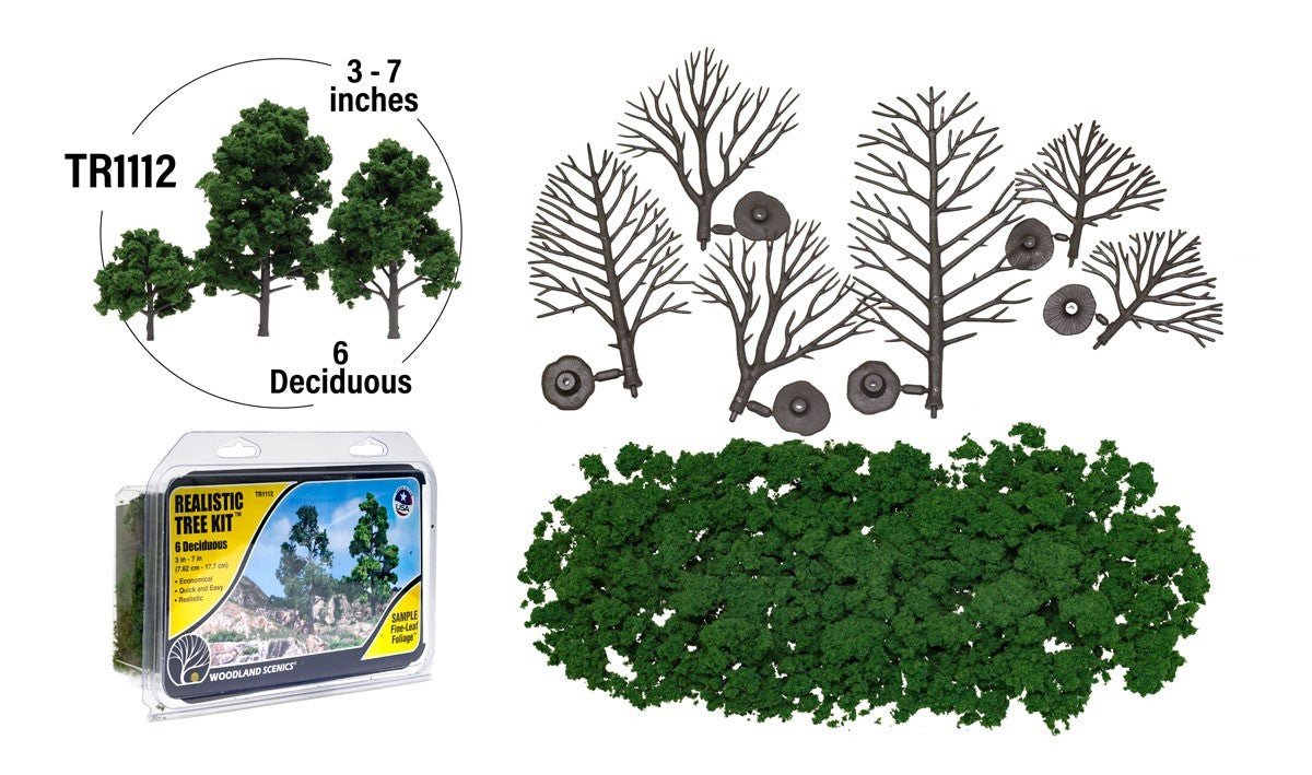 Woodland Scenics 1112 Medium Green 3" - 7" Real Tree Kits 6pcs - Oakville Model Trains Depot