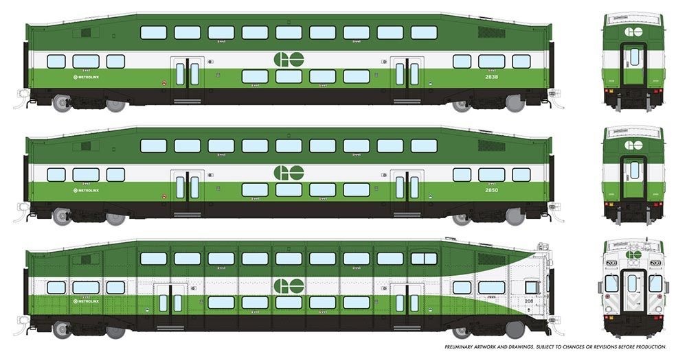 Rapido 146040 HO Scale GO Transit/MX: Set #1 (Cab: 208 Coaches: 2838 2850) - New