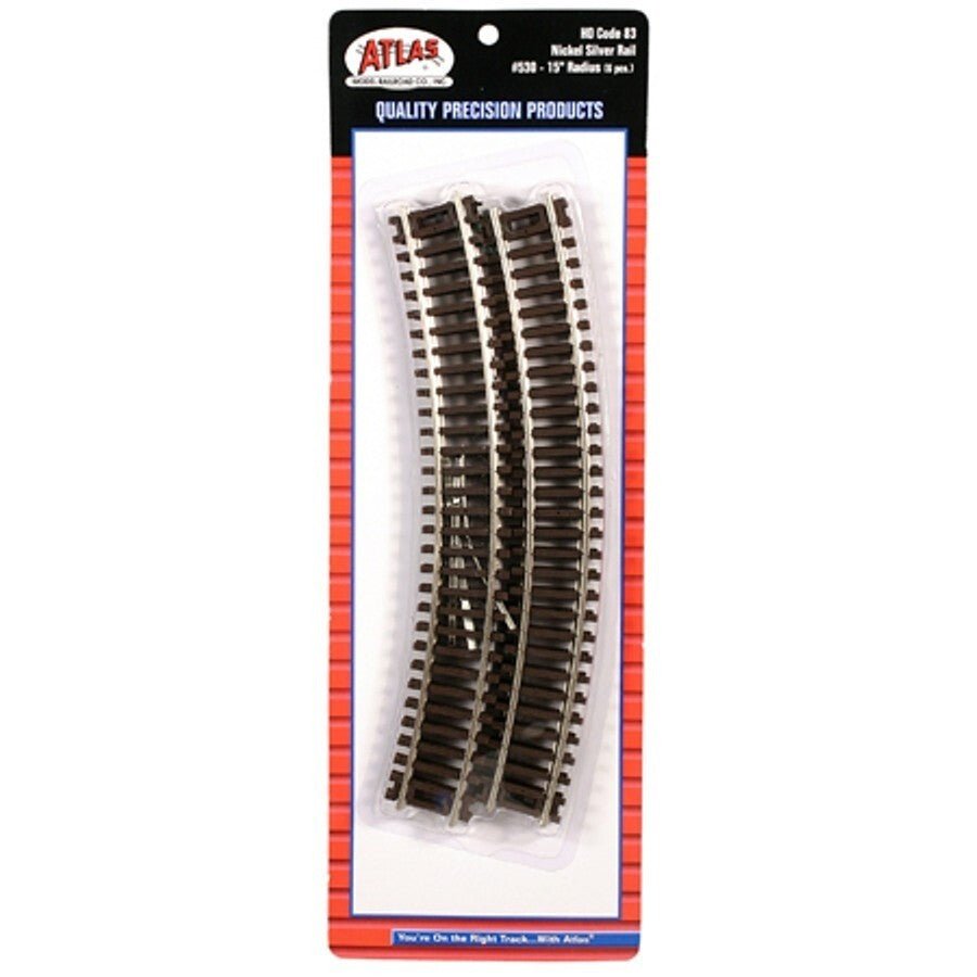 Atlas 530 HO Scale Code 83 15" Radius Curved Track - 6pcs - Oakville Model Trains Depot