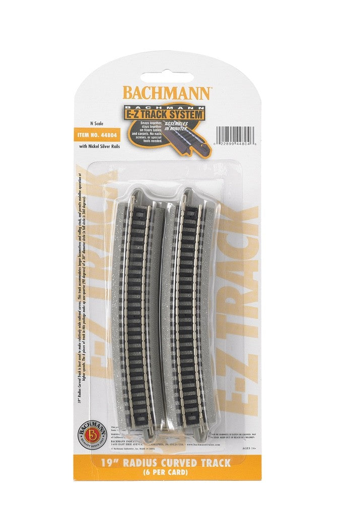 Bachmann 44804 N Scale EZ-Track 19" Radius Curve Track - 6pcs