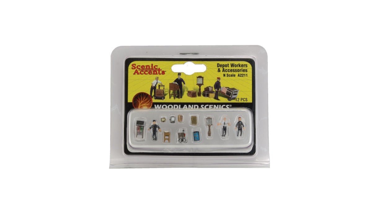 Woodland Scenics A2211 N Scale Depot Workers & Accessories - Oakville Model Trains Depot