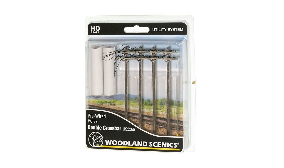Woodland Scenics US2266 HO Scale Pre - Wired Poles - Double Crossbar - Oakville Model Trains Depot