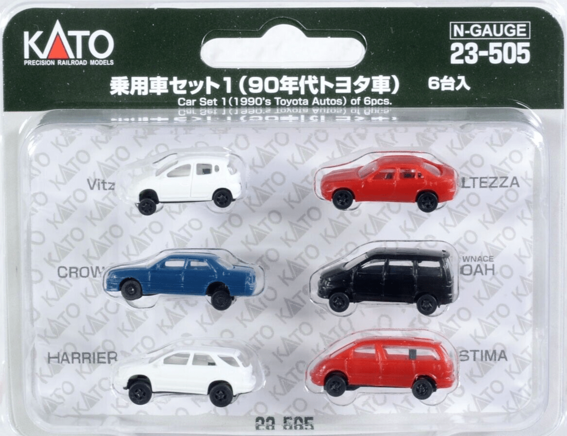 KATO 23 - 505 N Scale 1990s Toyota Auto Set - 6 Vehicles - Oakville Model Trains Depot