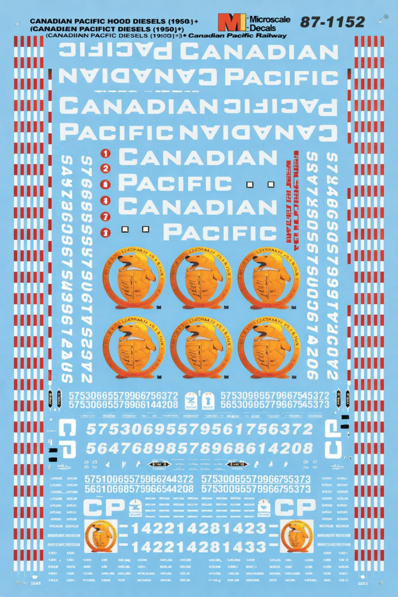 Microscale 60 - 1152 N Scale Canadian Pacific Hood Diesels Waterslide Decals - Oakville Model Trains Depot