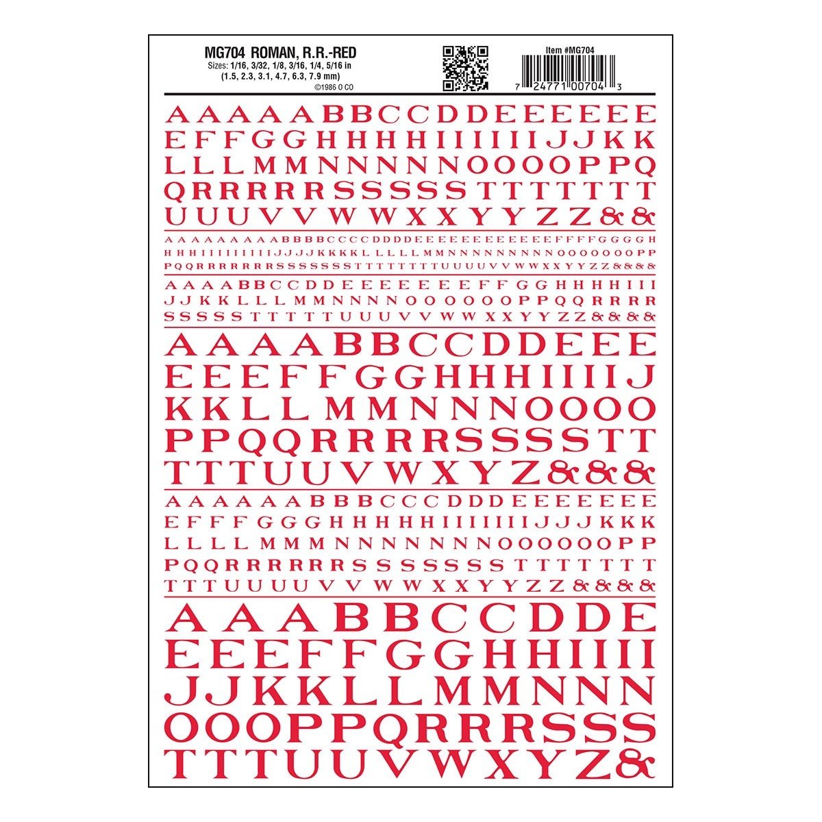 Woodland Scenics MG704 Roman R.R. Red Decal - Oakville Model Trains Depot