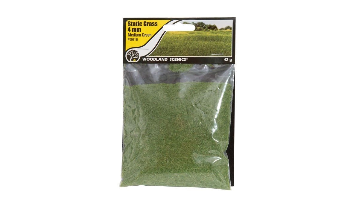 Woodland Scenics FS618 Static Grass Medium Green 4mm - Oakville Model Trains Depot