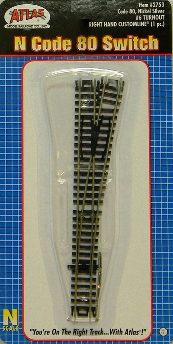 Atlas 2753 N Scale Code 80 6 RH Right Hand Custom Line Standard Turnout - Oakville Model Trains Depot