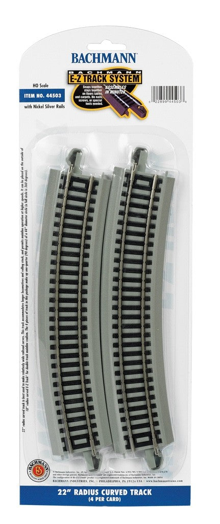 Bachmann 44503 HO Scale EZ-Track 22" Radius Curved Track - 4pcs