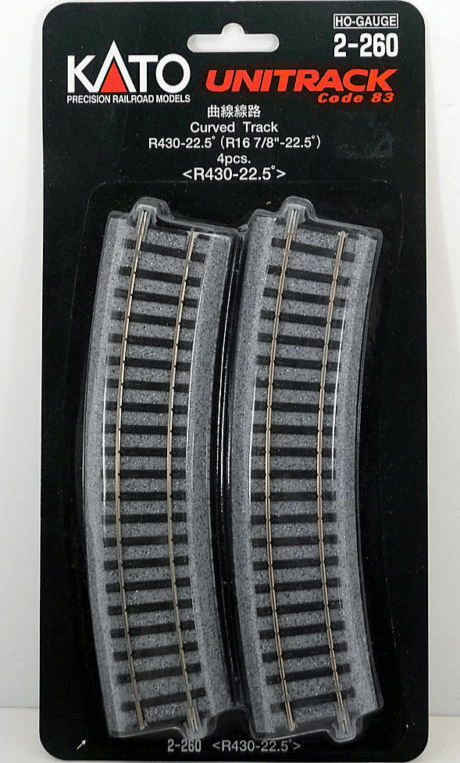 KATO 2 - 260 HO Scale Unitrack R430mm (R16 - 7/8") 22.5° Curved Track - 4 - Pack - Oakville Model Trains Depot
