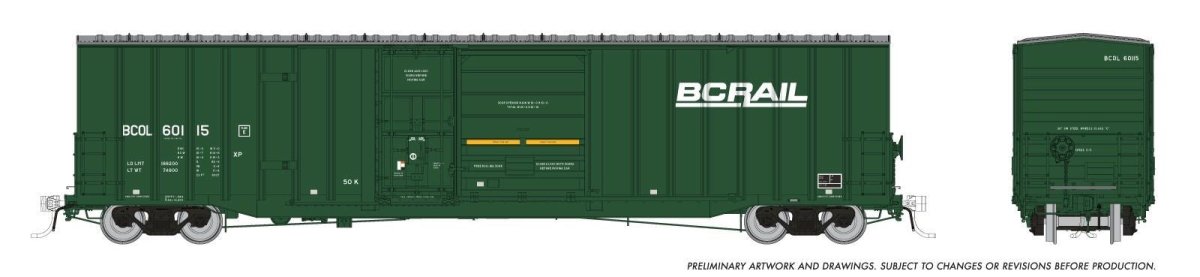 Rapido 191002 HO Trenton Works 6637 cuft Combination - Door Boxcar — BC Rail As - Delivered: 6 - Pack 2 - Oakville Model Trains Depot