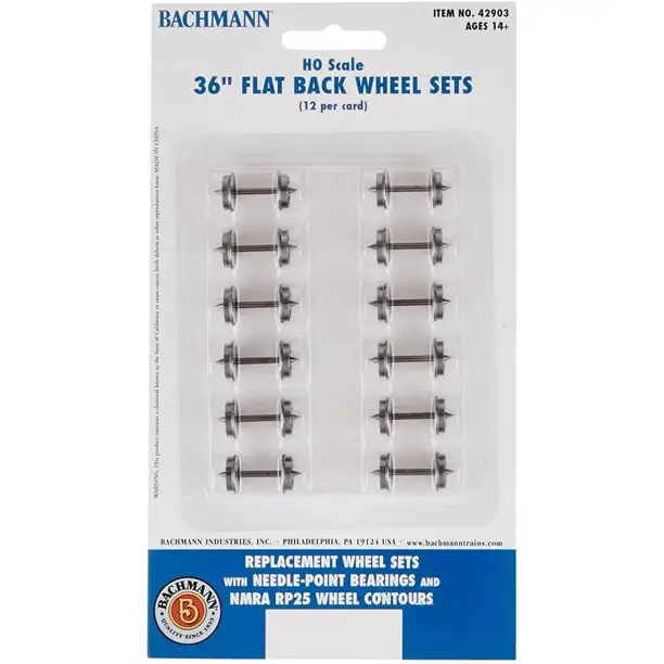 Bachmann 42903 HO Scale 36" Flat Back Wheel Sets (12 pcs)