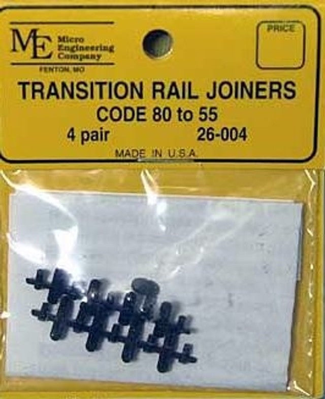 Micro Engineering 26-004 HO Scale Transition Rail Joiners Code 80 to 55 - 4pair