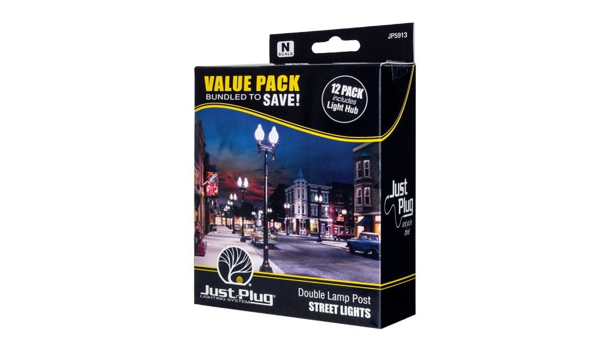 Woodland Scenics JP5913 N Scale Just Plug Double Lamp Post Value Pack - Oakville Model Trains Depot