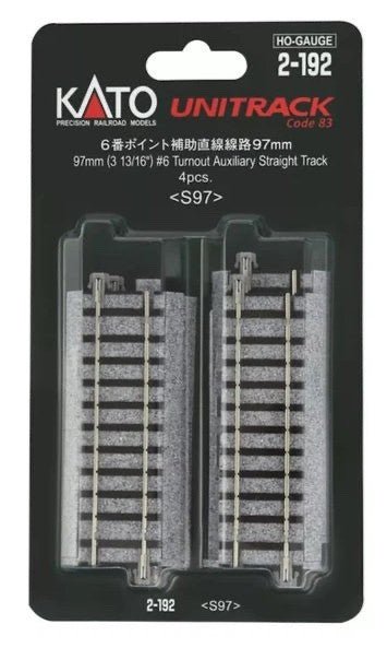 KATO 2 - 192 HO Scale Unitrack 6 Turnout Auxiliary Straight 97mm (3 - 13/16") - 4 - Pack - Oakville Model Trains Depot
