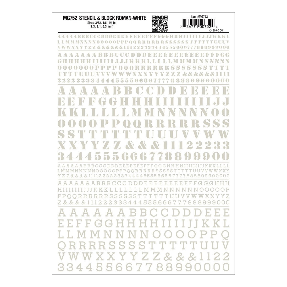 Woodland Scenics MG752 Stencil & Block Roman White Decals