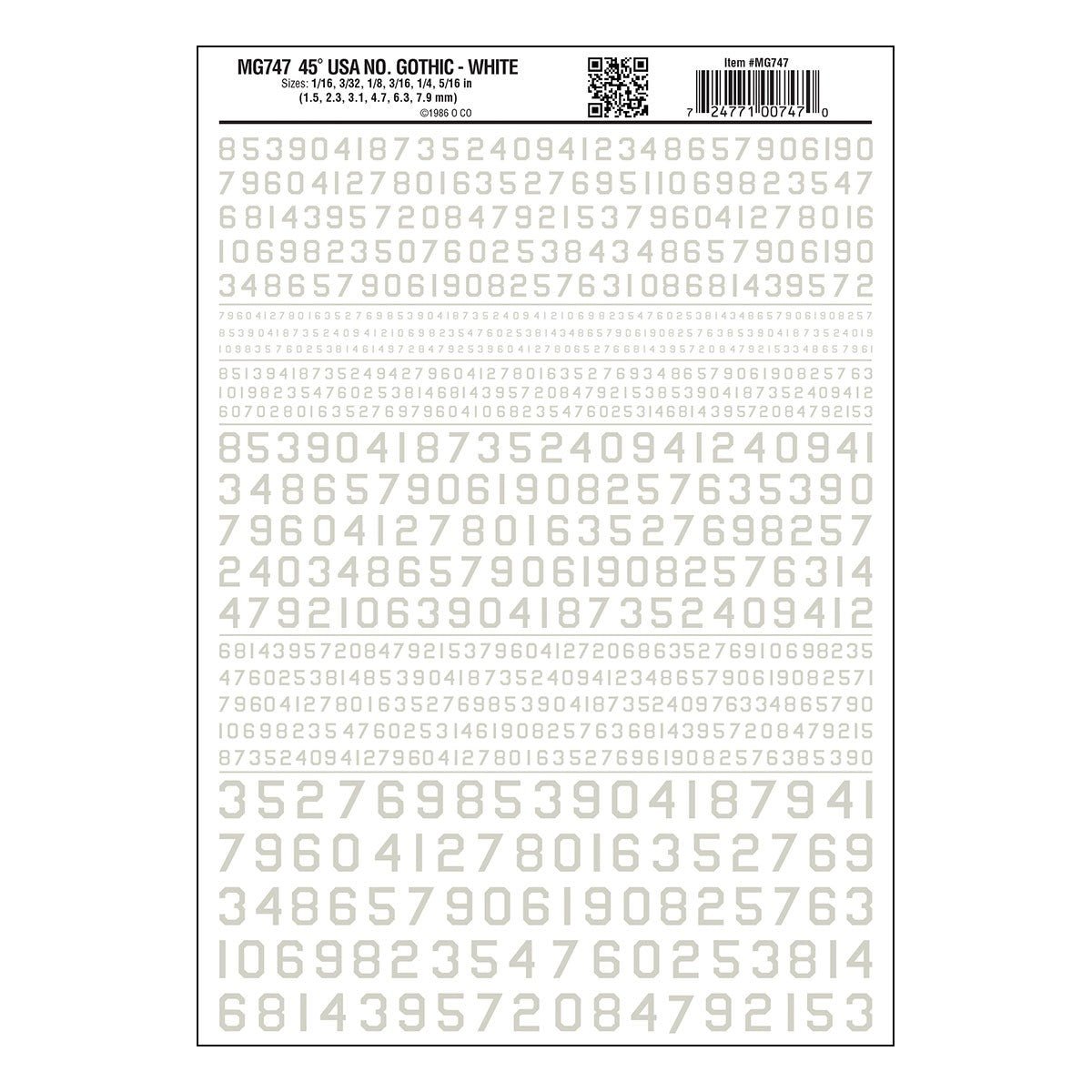 Woodland Scenics MG747 Numbers 45° USA Gothic White Decals - Oakville Model Trains Depot