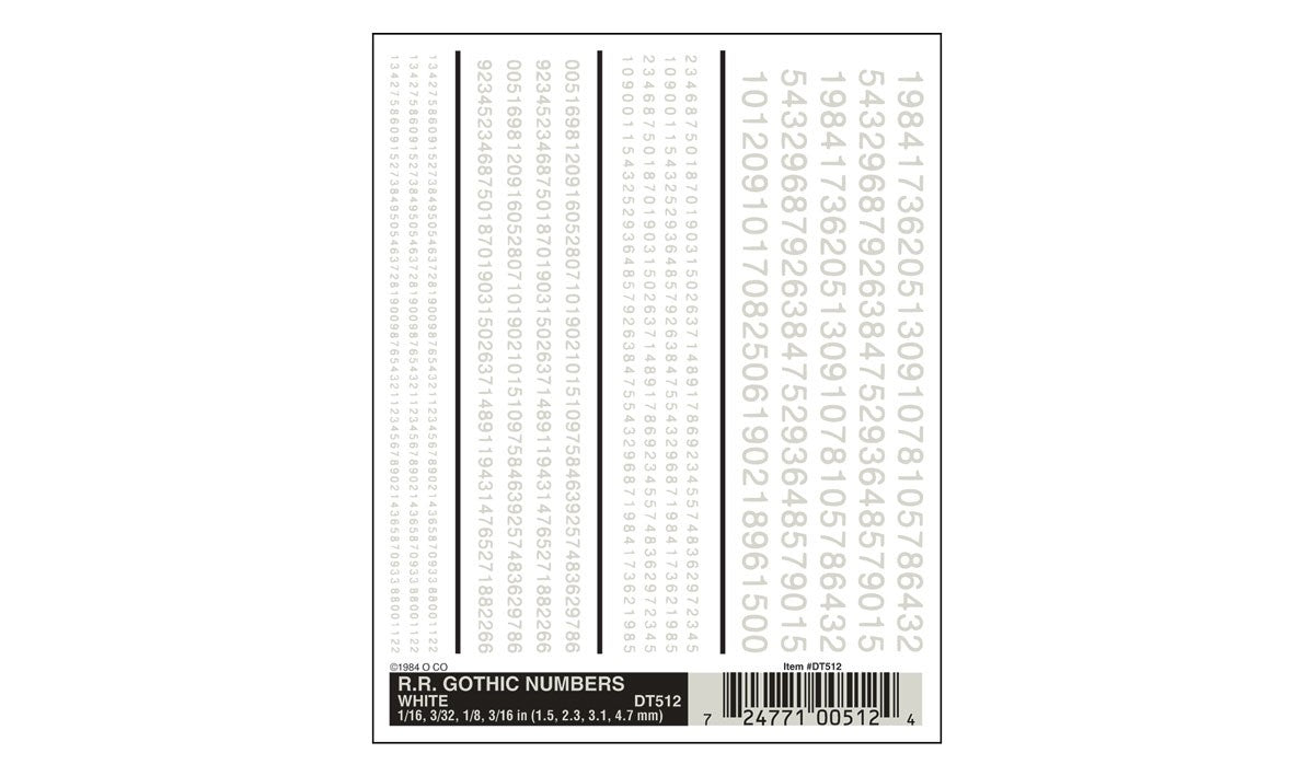 Woodland Scenics DT512 RR Gothic Numbers White