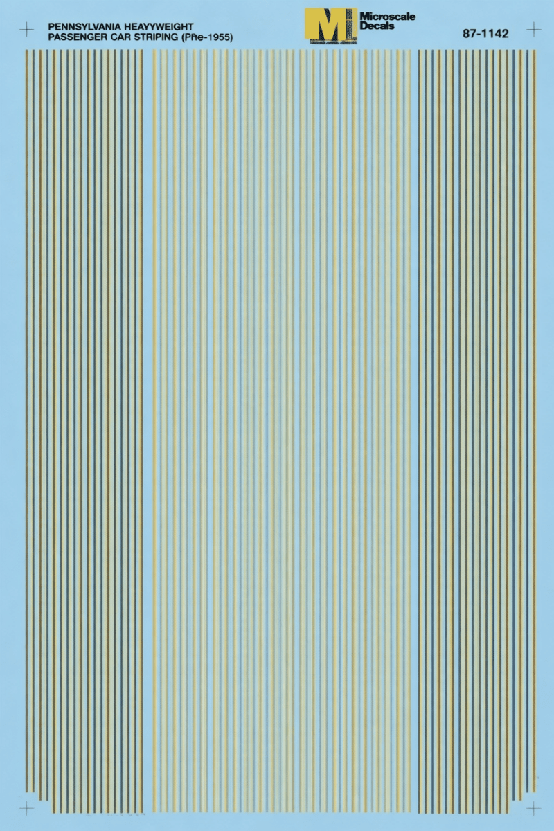 Microscale 60 - 1142 N Scale Pennsylvania Railroad Heavyweight Passenger Car Stripes Waterslide Decals - Oakville Model Trains Depot