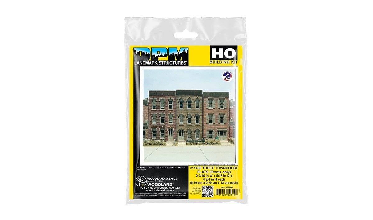 DPM 11400 HO Scale Townhouse Flats - 3 Fronts Only (Background Building Set) - Oakville Model Trains Depot