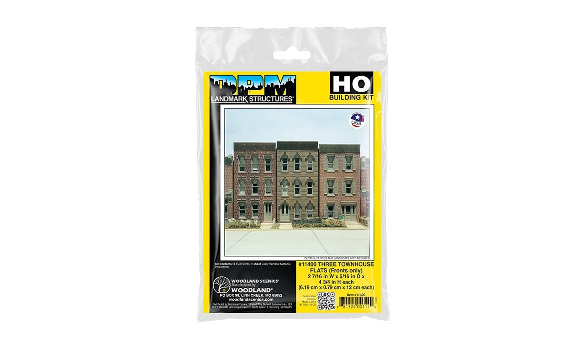 Woodland Scenics DPM 11400 HO Scale Townhouse Flats - 3 Fronts Only