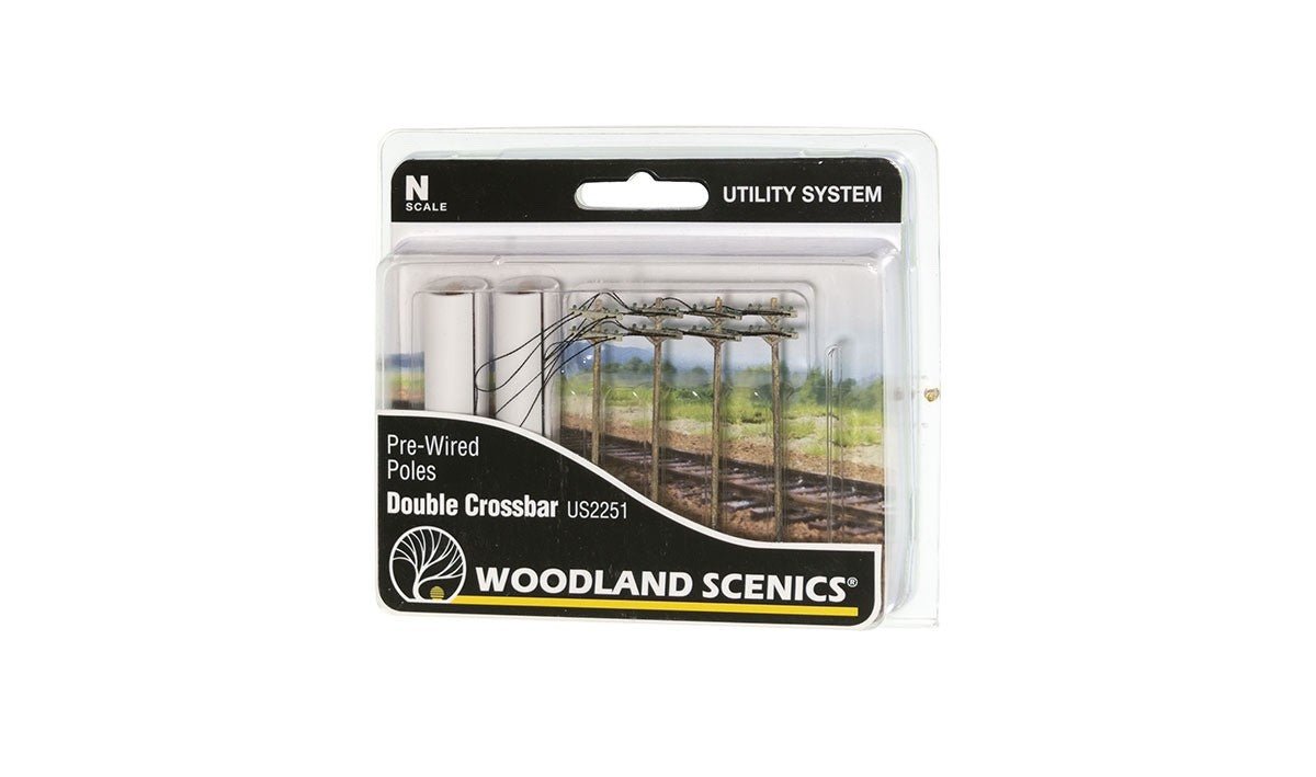Woodland Scenics US2251 N Scale Pre - Wired Poles - Double Crossbar - Oakville Model Trains Depot