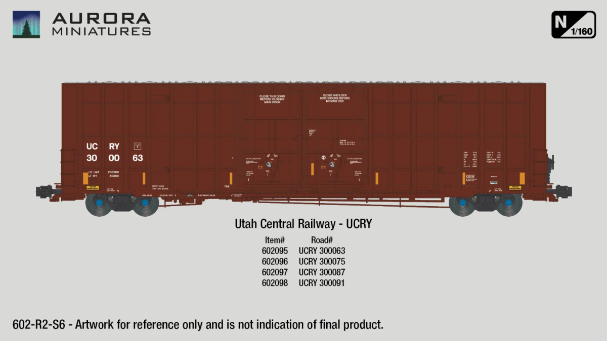 Aurora Miniatures 602096 N Scale Greenbrier 7550 cf 60' Plate F Boxcar — UCRY 300075 - Oakville Model Trains Depot